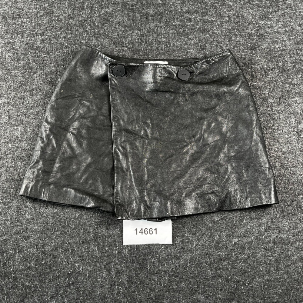 Hugo Buscanti Leather Mini Skirt Womens 8 Black Button Front Preppy Party Wear